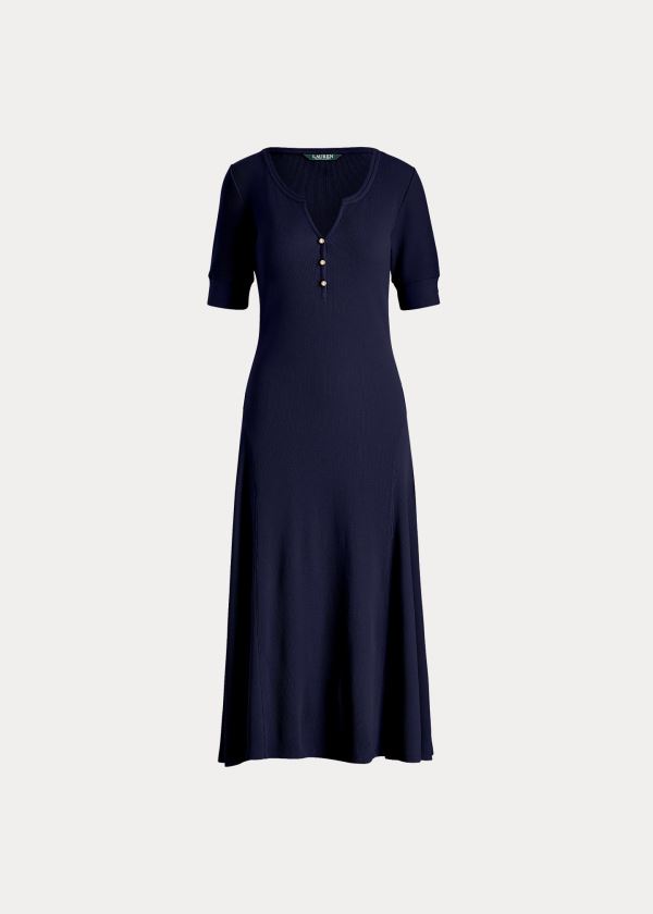 Vestidos Ralph Lauren Mujer Azul Marino - Cotton Fit-and-Flare - PFLVO0582